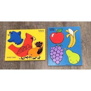 Lot of 2 Vintage Playskool Wood Puzzles Favorite Fruits and Birds